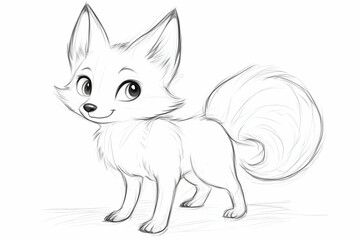 Obraz premium Cute Cartoon Fox Character Sketch in Playful Pose for Illustrations