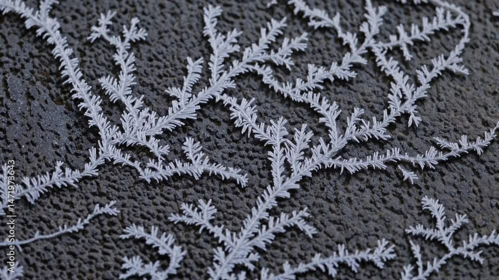 Aufkleber intricate frost patterns create a captivating scene on a dark, textured surface, resembling delicate