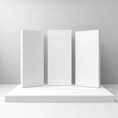 Three blank vertical panels on a white pedestal