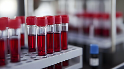 Blood Sample Collection Tubes in Laboratory Setting with Red Caps