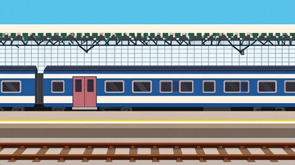 Train at Station Platform Modern Railway Transportation Illustration