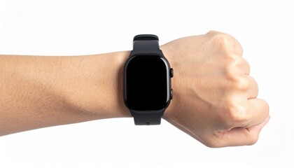 Modern black smartwatch on wrist for fitness tracking and connectivity demonstrating wearable technology offering convenient access to information and communication
