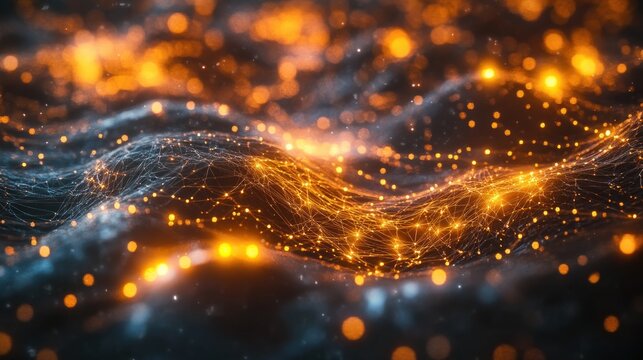 Pulsating Light Glowing from Interconnected Nodes in Neural Network or Data Connections