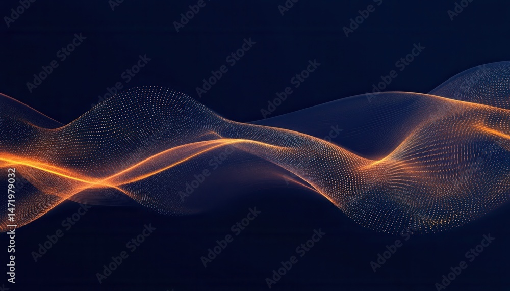 Poster abstract wavy light pattern with glowing golden lines on dark blue background creates a modern futur