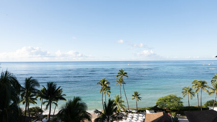 Serene Hawaiian Ocean View with Fluffy Clouds / Peaceful Pacific Horizon from Resort