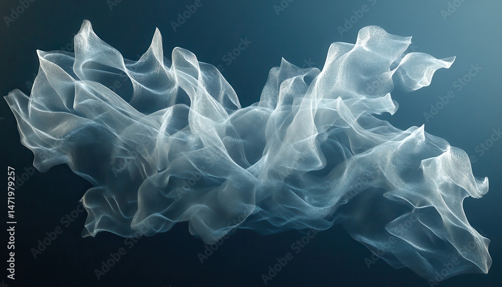 Poster abstract wavy mesh texture against a dark teal gradient background futuristic transparent three dime