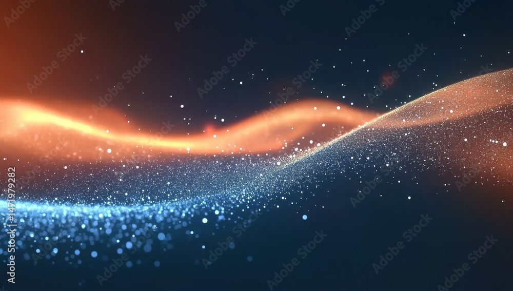 Poster abstract wavy motion background with blue and orange light particles flowing smoothly creates a dyna
