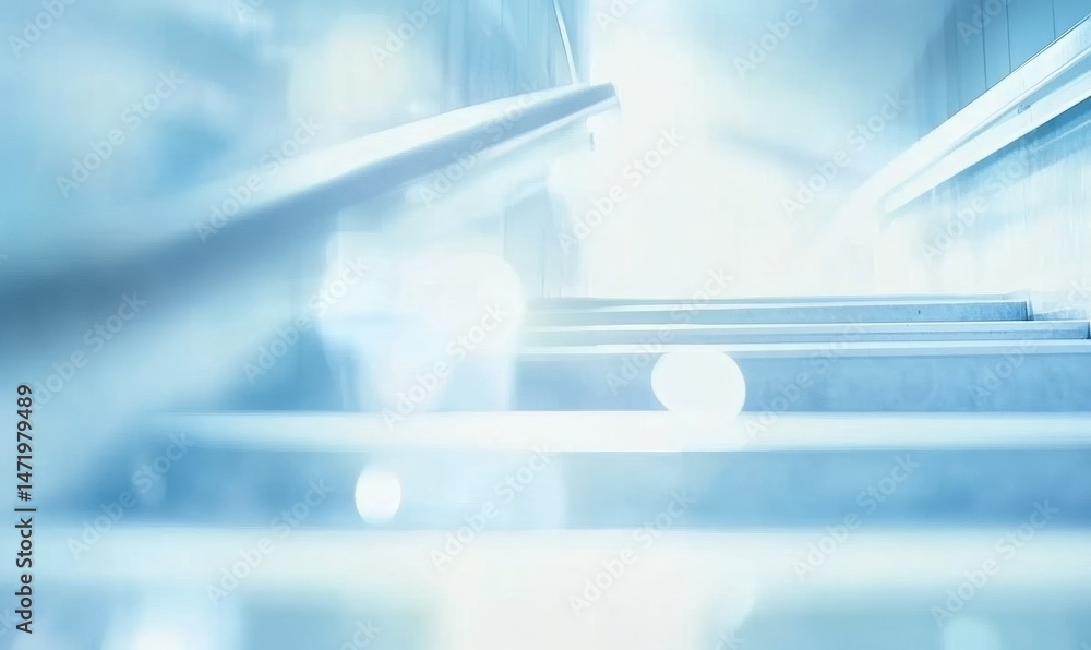 Poster abstract white and blue stairway with bright light ascending steps and geometric design in minimalis