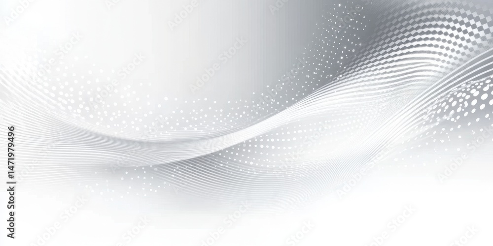 Poster Abstract White and Gray Wave Background with Dot Patterns Minimalist Design Clean Lines Modern Backdrop Elegant Presentation Layout Frame and Form