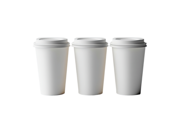 Three plain white disposable coffee cups