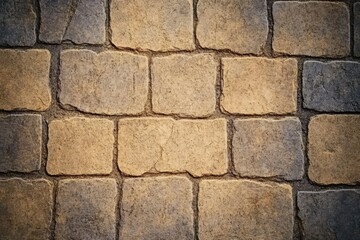 Obraz premium Detailed Cobblestone Pavement Texture in Earth Tones Featuring Interlocking Geometric Blocks Creates a Durable and Visually Appealing Outdoor Surface for Pathways and Driveways