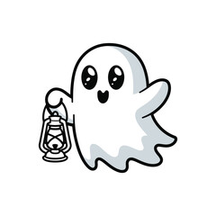 Boo ghost holding lamp vector