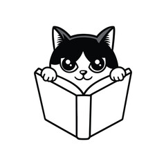 Cat reading book vector icon