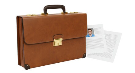Isolated Leather Briefcase with Documents
