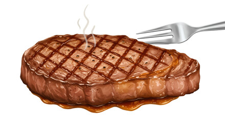 Isolated Grilled Steak with Fork