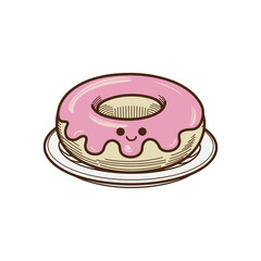 donut on plate vector art illustration