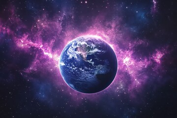 Obraz premium Planet Earth with purple nebula in deep space