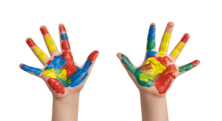 Colorful Hands: Child's Play, Art, Creativity, Fun with Paint! Messy Fingers & Imagination on Display - Studio Shot