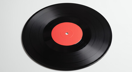 Obraz premium Vinyl Record: Black Disc with Red Label, Vintage Music & Analog Sound for Audiophiles & Collectors