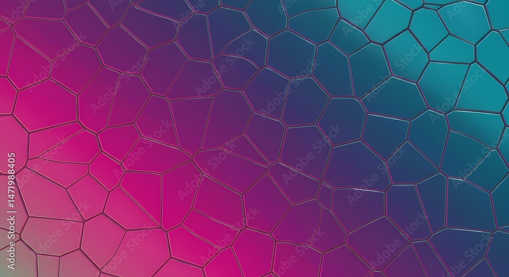Poster iridescent interlocking forms: a modern abstract design with geometric cellular shapes and color gra