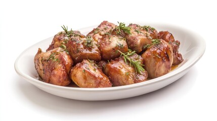 Roasted pork cubes on a plate