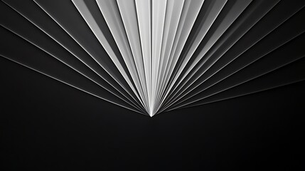 Minimalist thin white rays fanning out from a single point on matte black, clean geometric symmetry,