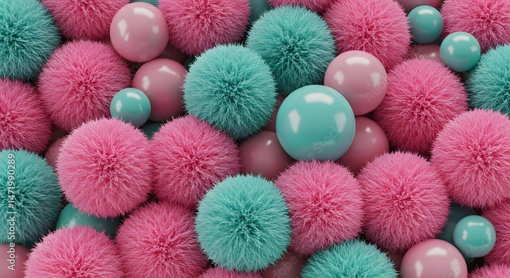 Aufkleber abstract arrangement of plush pink and sleek teal spheres creating a whimsical and visually engaging