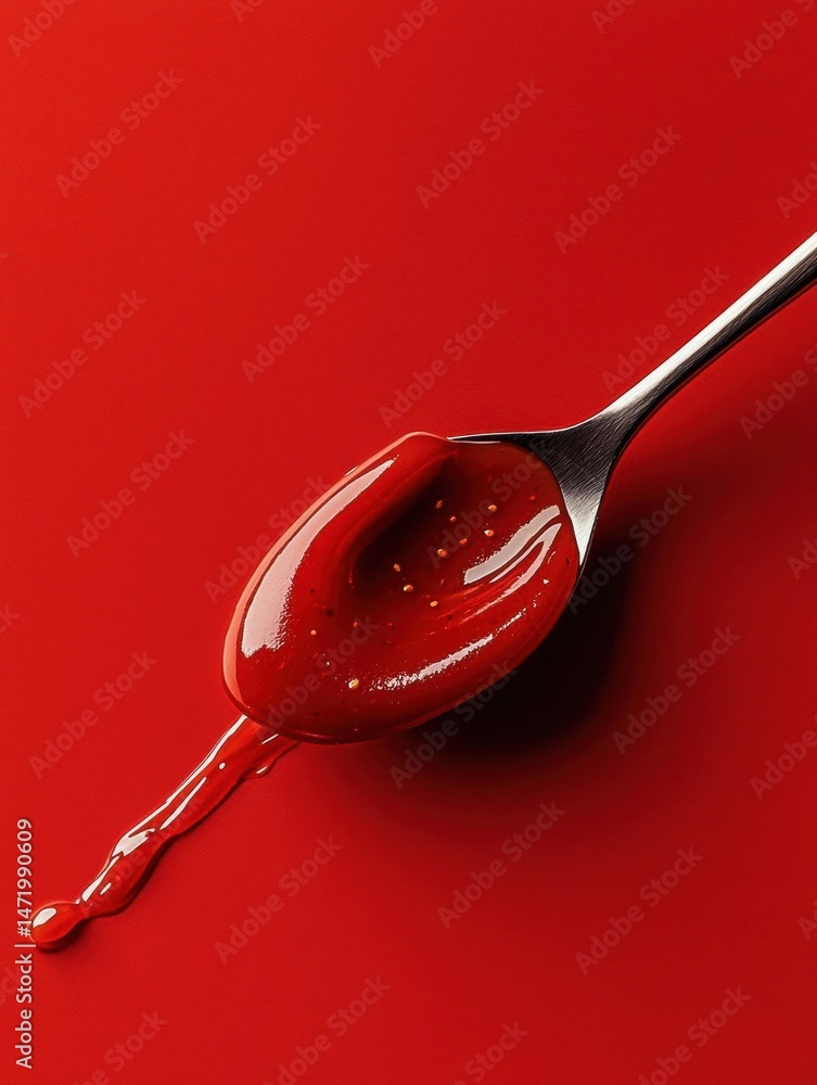 Aufkleber close-up of a spoon with a red liquid dripping from it. the liquid appears to be a deep red color an