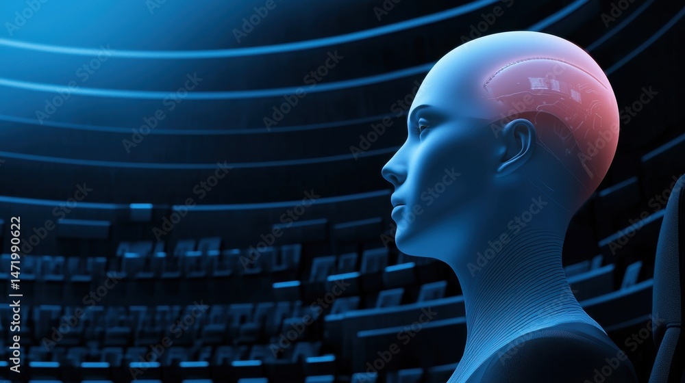 Aufkleber futuristic humanoid figure with a transparent head reveals electronic circuits, symbolizing artifici