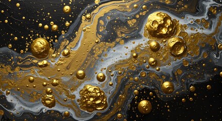 Luxurious gold and silver abstract fluid art composition creates a mesmerizing and opulent visual experience of modern artistic expression