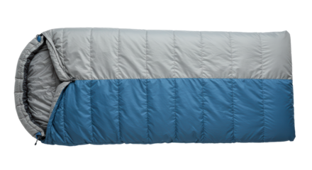 Isolated blue and grey sleeping bag