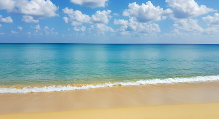 Fototapeta premium Azure Beach Bliss: Serene Ocean Waves, Golden Sands & Blue Skies - Coastal Paradise Escape Awaits!