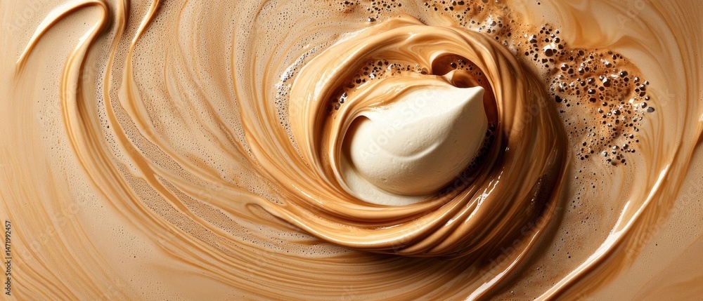 Fototapete close-up of a swirl of caramel-colored liquid. the liquid appears to be flowing in a circular patter