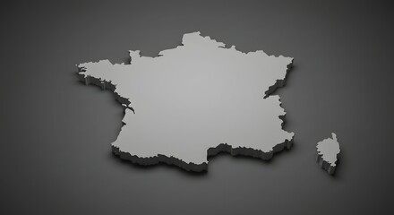 Obraz premium France Map Silhouette Gray Isometric Projection