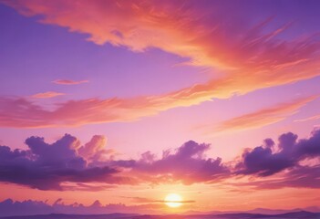 Fototapeta premium Dreamy sunset sky, abstract watercolor blend of orange and purple hues , digital art, sunset, art