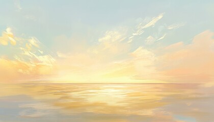 Fototapeta premium Golden Sunset Over Calm Ocean with Reflected Sunlight and Pastel Sky Colorful Clouds at the Horizon A Beautiful Coastal Nature Art Scenery