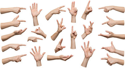 Hand Gestures: Pointing, Counting, Holding - Isolated Hands Stock Photo for Design, Communication, and Sign Language.