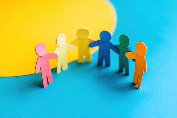 Paper chain of colorful people holding hands symbolizing community