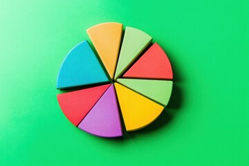 Obraz premium Colorful pie chart representing market share on green background