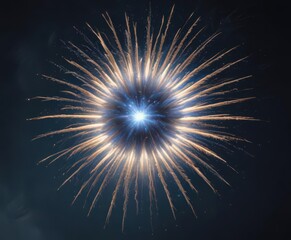 Fototapeta premium Single blue firework exploding, intense light, smoke trails , display, background, detail