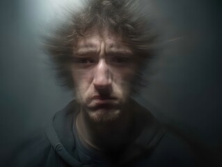 Fototapeta premium A close-up portrait of a person with disheveled hair.