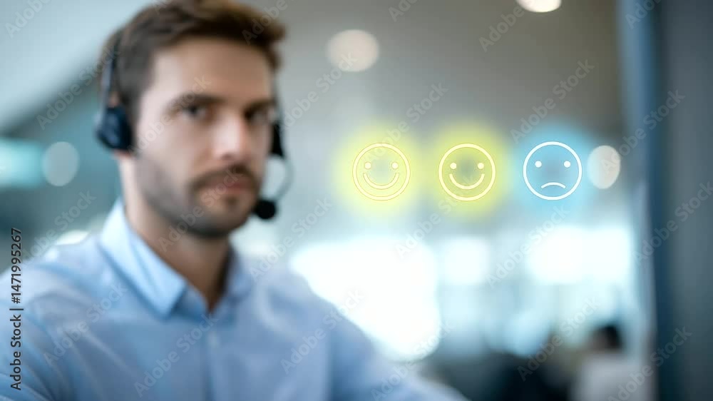 Poster engaging customer service experience utilizing a digital feedback interface.