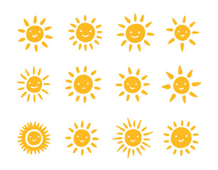 Smiling Sun Illustrations Cute Vector illustration Set