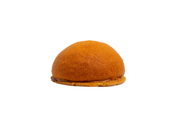 A round, golden-brown mocha bun sits isolated on a white background, its smooth surface hinting at a soft, flavorful interior.