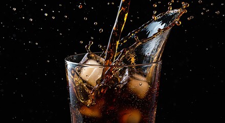 Refreshing cola drink with ice splash
