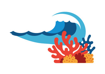 Bold graphic celebrating World Reef Awareness Day. A stylized wave crests over vibrant coral reefs. Clean design, impactful message, suitable for educational and environmental campaigns.