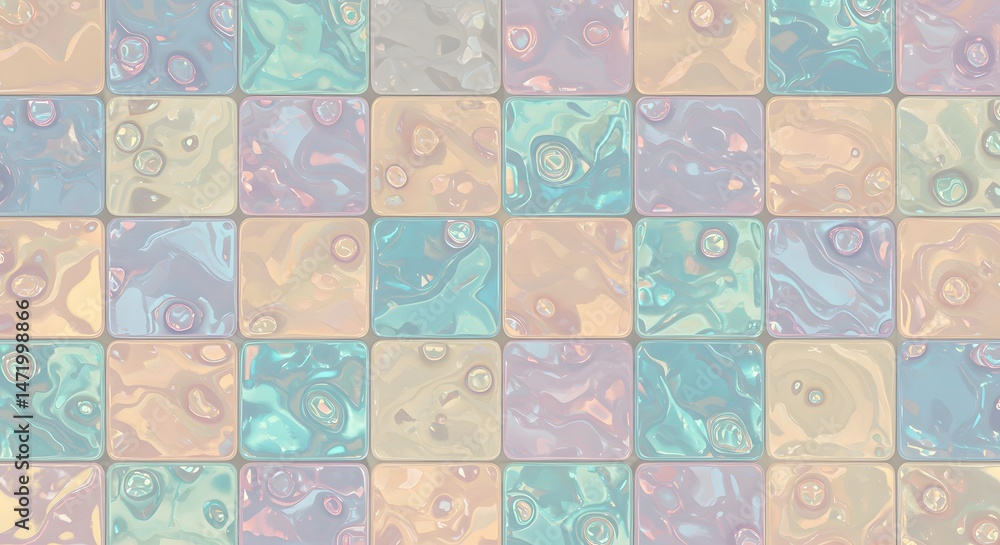 Poster iridescent pastel tiles: a textured background with smooth, marbled square patterns and soft, blende