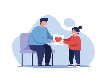 A father lovingly presents a drawing of a heart to his daughter. Warm, emotional scene with soft colors and a focus on family connection. Ideal for family, love, and kindness themes.