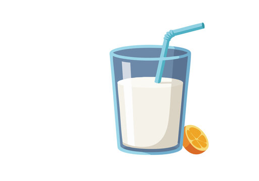 A refreshing glass of milk with a straw, celebrating World Milk Day. Bright, clean design with a subtle orange slice. Perfect for promotional materials.