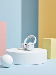 Minimalist Pastel Composition with Headphones and Shapes
